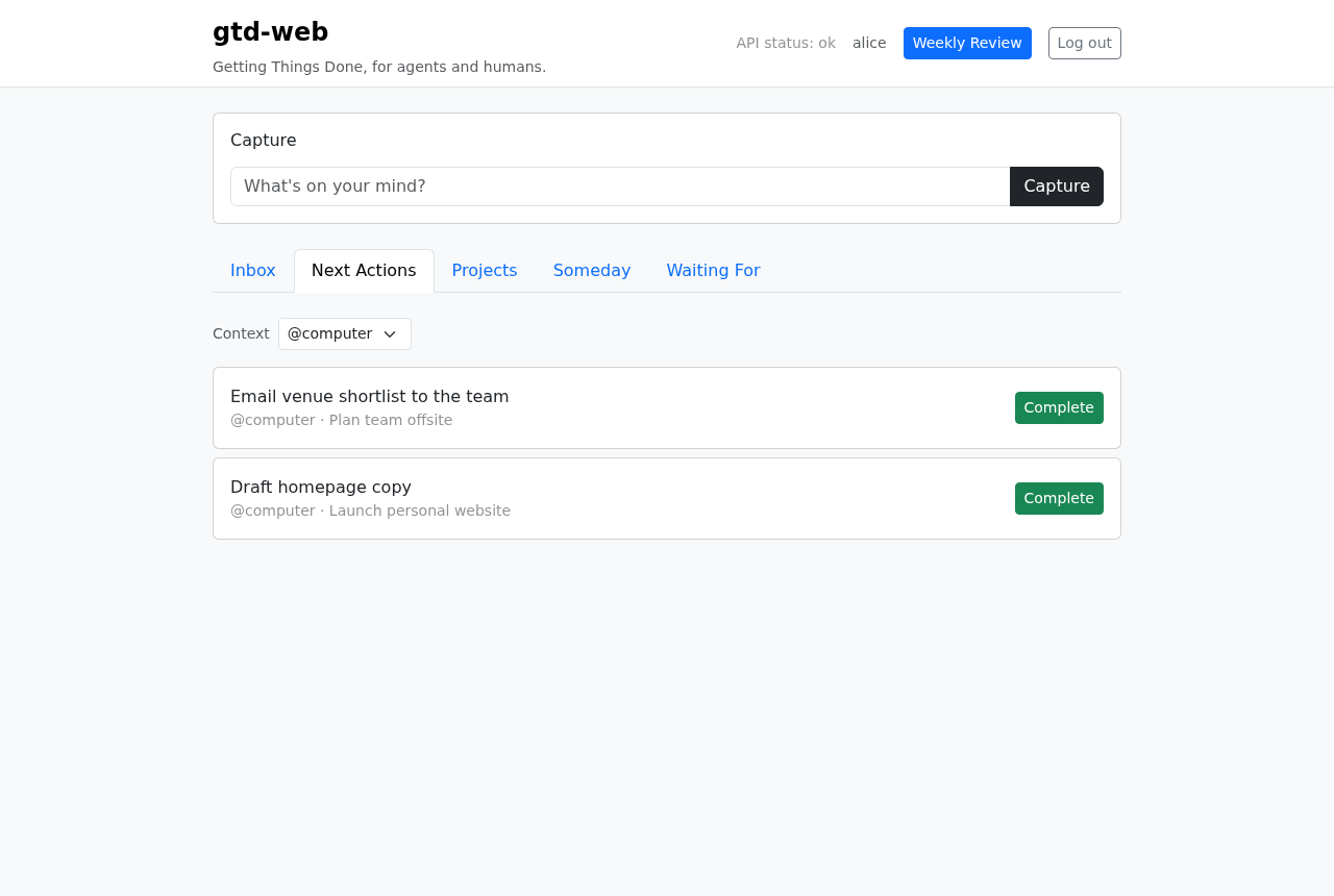 Next Actions filtered by context