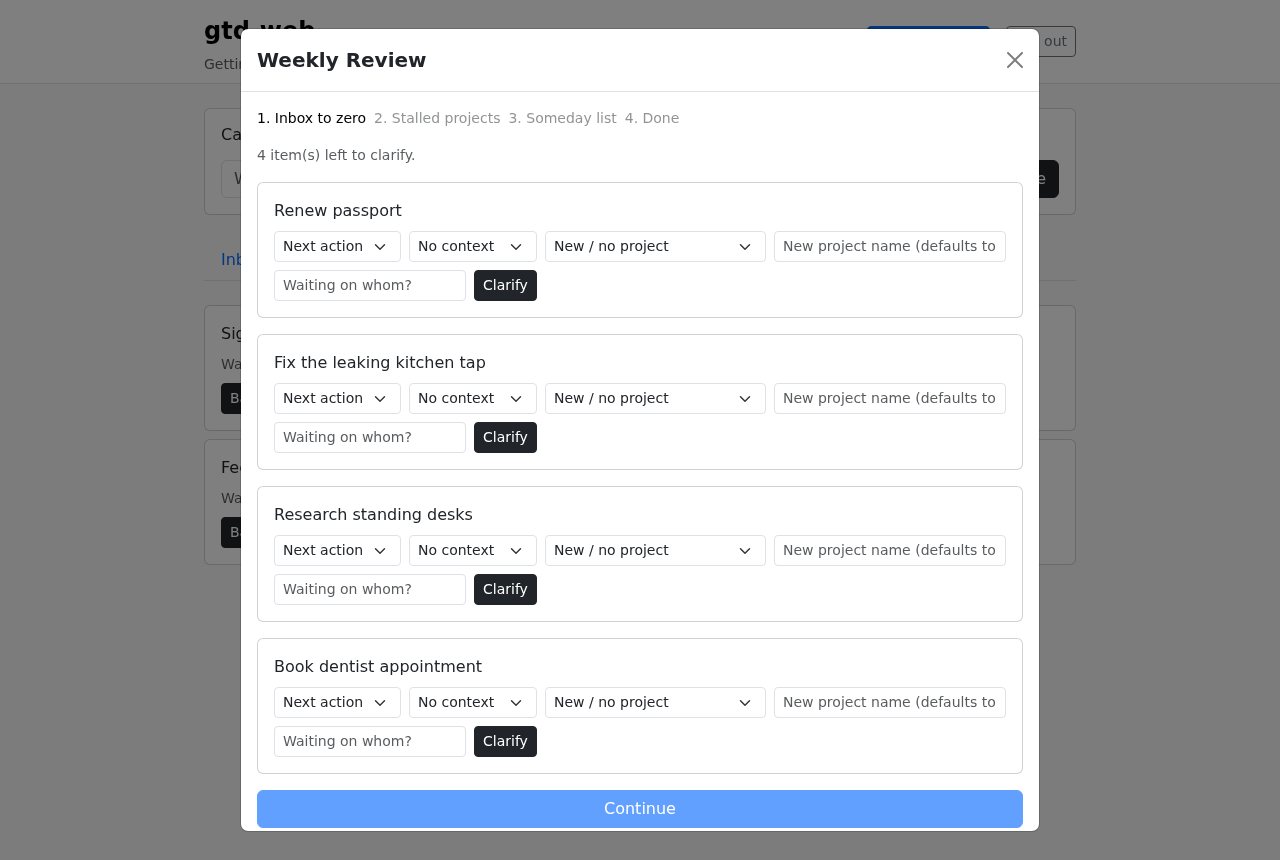 Weekly Review step 1 with inbox items