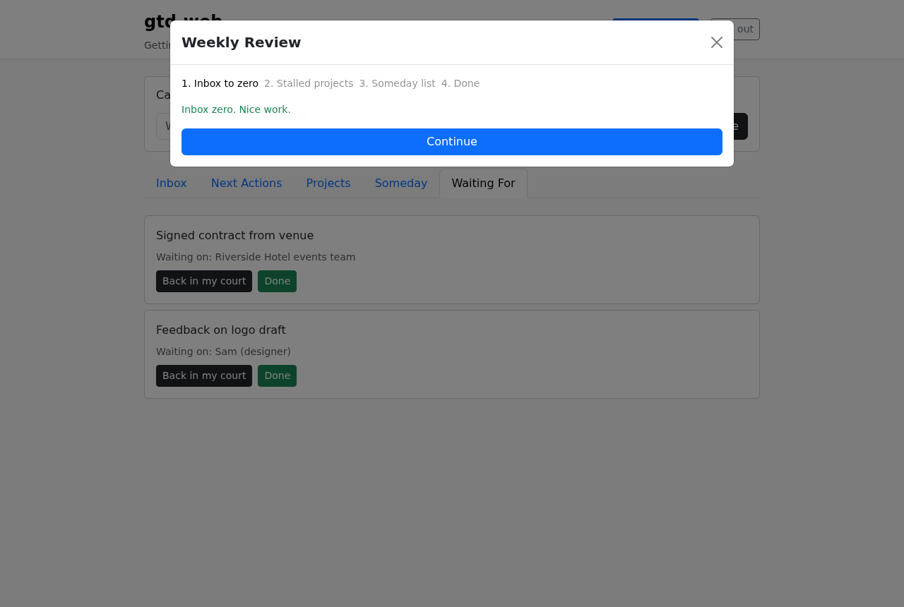Weekly Review step 1 at inbox zero